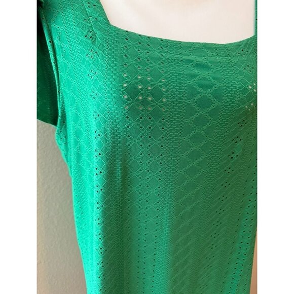 Green Eyelet Tunic Length Top Square Neck SS Size XL NWT - Picture 2 of 7